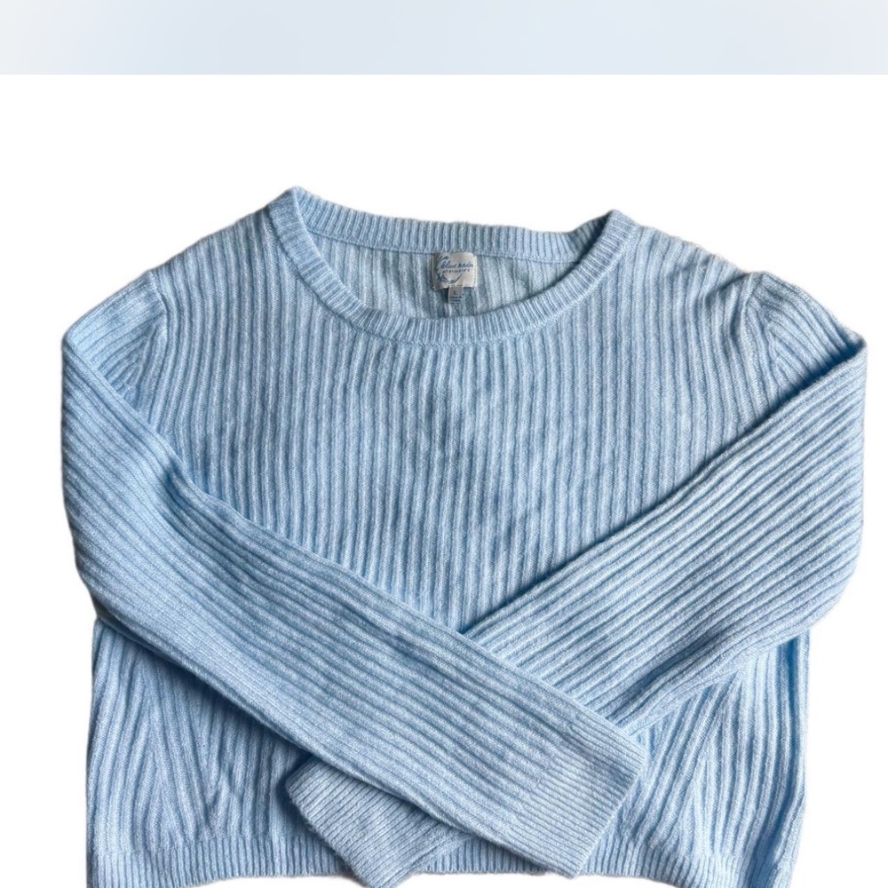 Blue Rain Light Blue Ribbed Crewneck Sweater